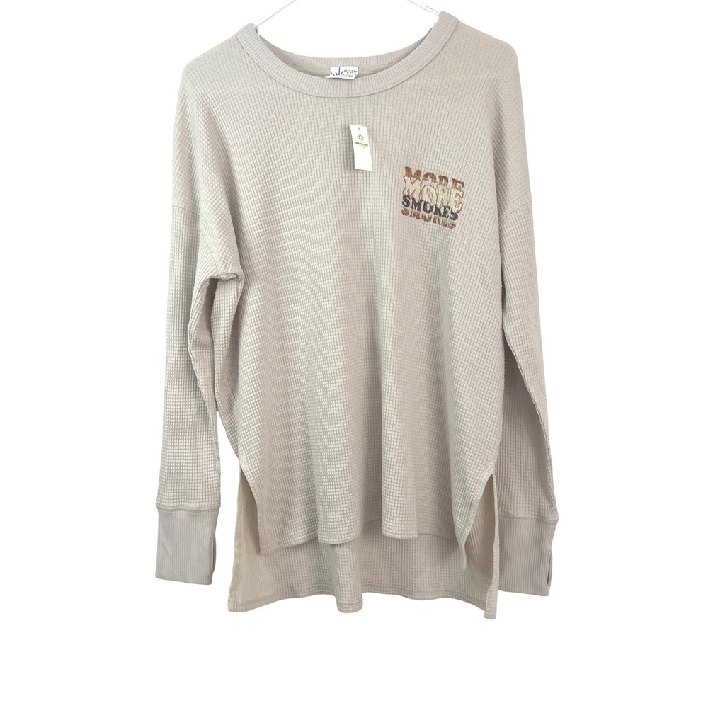 OFFLINE by Aerie Cozy "More Smores" Waffle Knit Long Sleeve Top Tan Small NEW